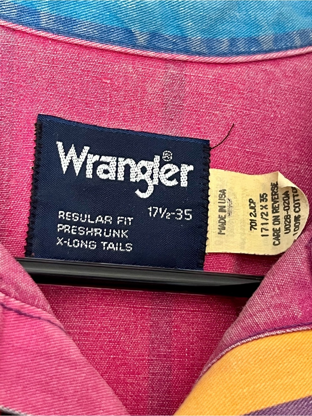 Rare 90’s Wrangler Brushpopper USA Striped Western X-Long Tails Shirt 17.5-35 - Picture 7 of 10